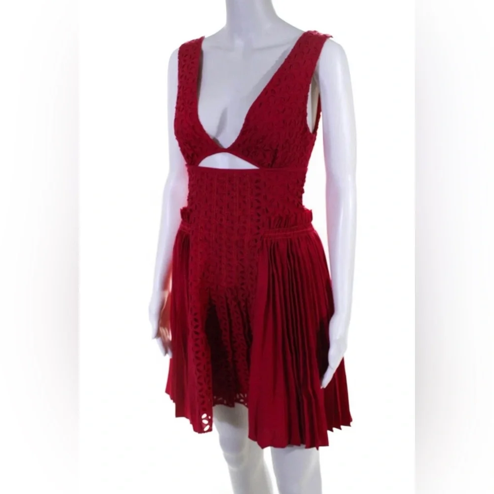 NWT Self-Portrait Fuchsia Pink Eyelet Cutout Mini Dress ~ Sz 2 - Picture 5 of 9